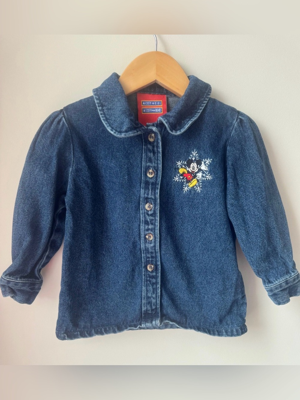 Vintage Mickey for Kids Blue Denim Button Down Top with Mickey Embroidery Size 3
